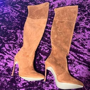 Suede Camel knee high heel boots